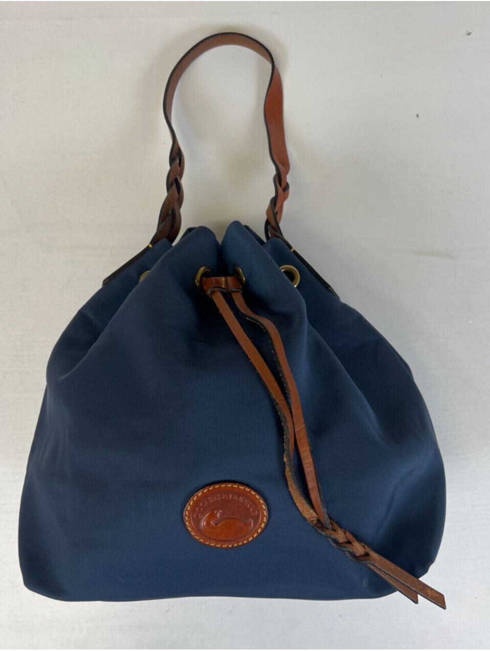Dooney & Bourke Women Medium Bucket Bag Blue Nylon Leather Drawstring Handbag